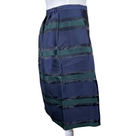 Talbots Womens Petite A-Line Striped Skirt Pleats Lined 12WP Navy Green Stripes - Picture 2 of 6